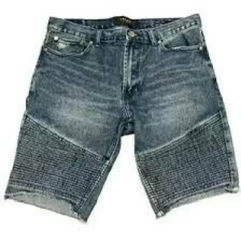 Pacsun Men's 32 Skinny Moto Denim Jean Shorts Distressed Raw Hem Emo Grunge Punk